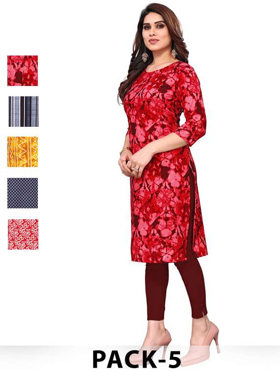 women pack of 5 printed straight kurta
