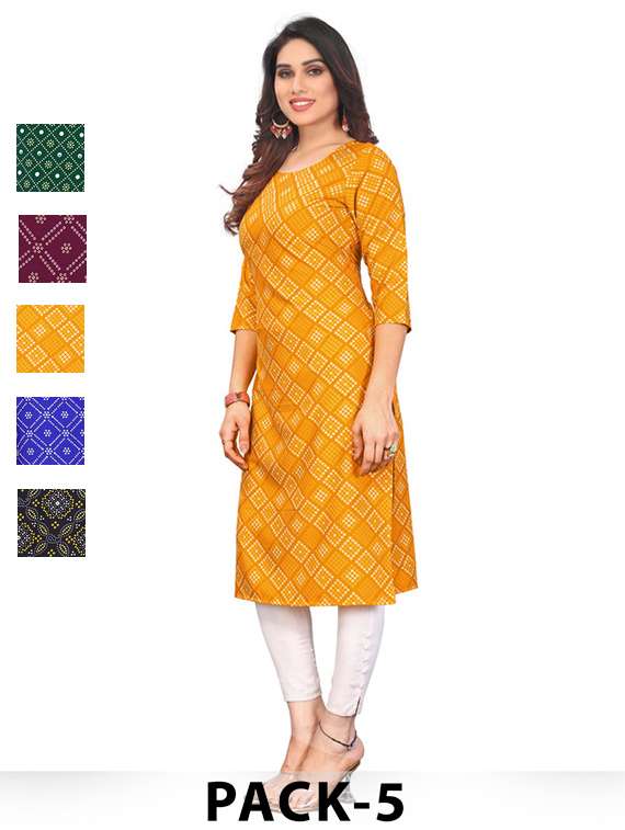 women pack of 5 printed straight kurta