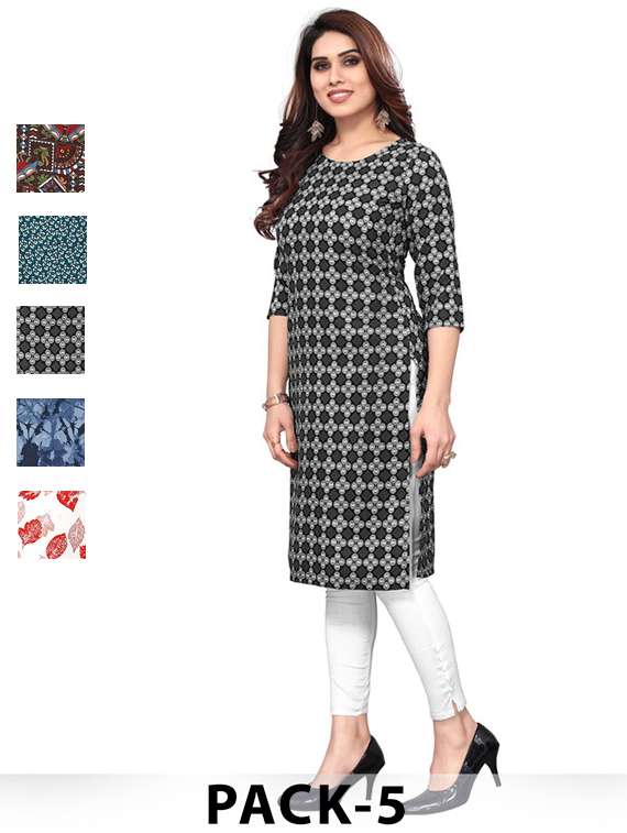 women pack of 5 printed straight kurta