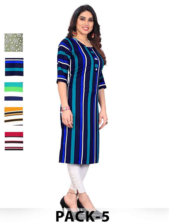 women pack of 5 printed straight kurta