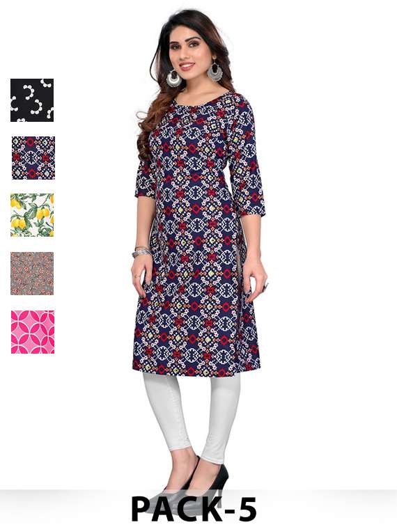 women pack of 5 printed straight kurta