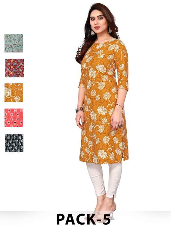 women pack of 5 printed straight kurta
