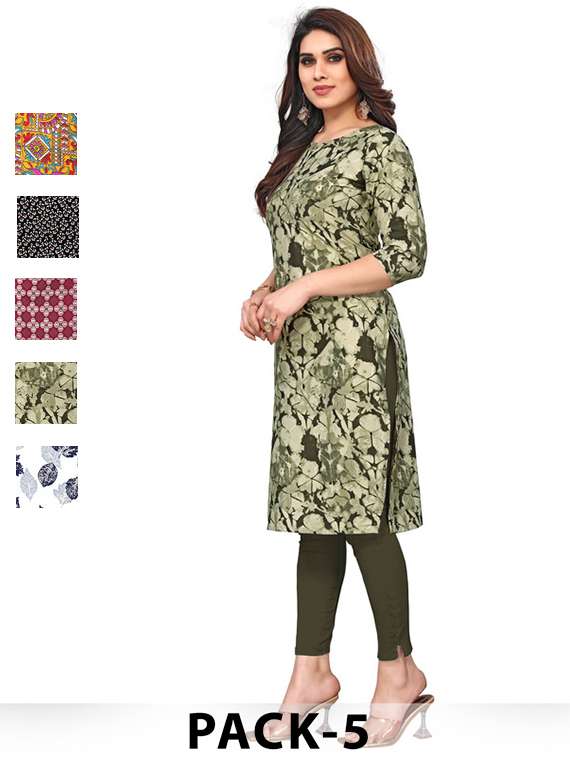women pack of 5 printed straight kurta
