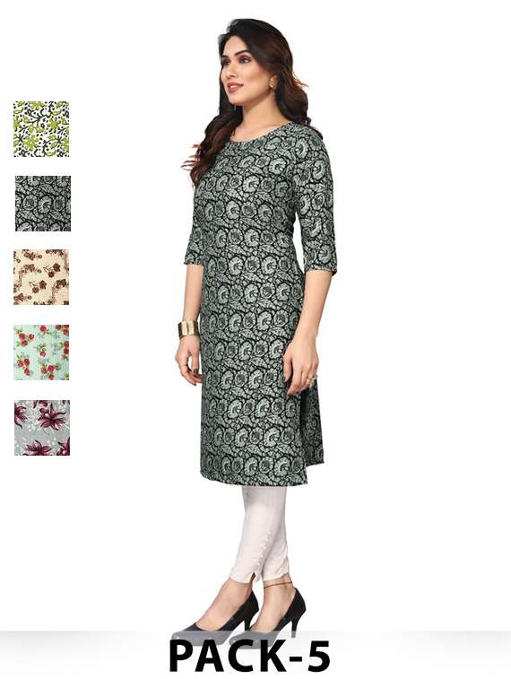 women pack of 5 printed straight kurta