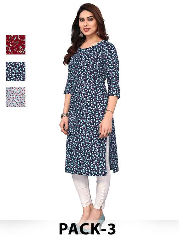 women pack of 3 printed straight kurta