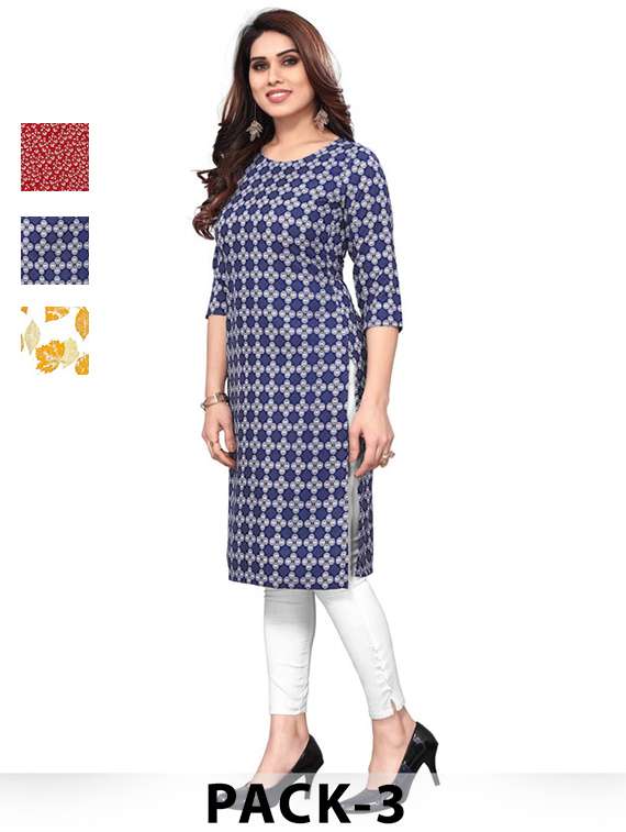 women pack of 3 printed straight kurta