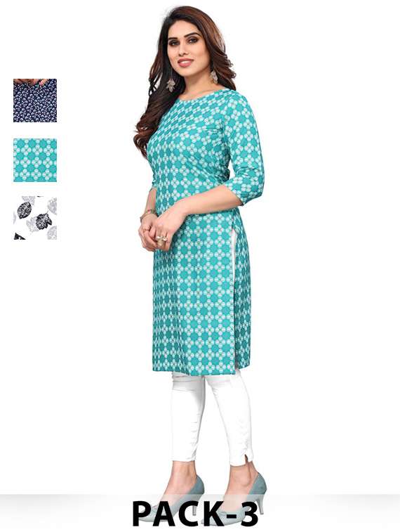 women pack of 3 printed straight kurta