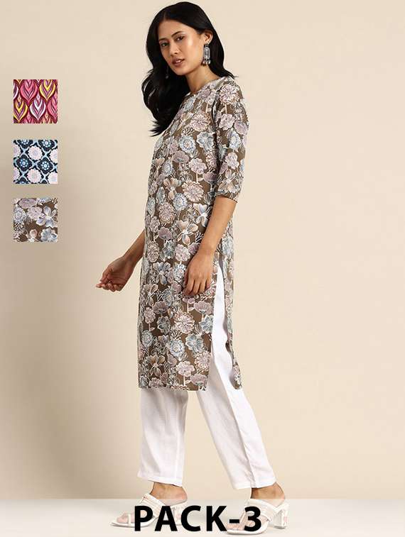 women pack of 3 printed straight kurta