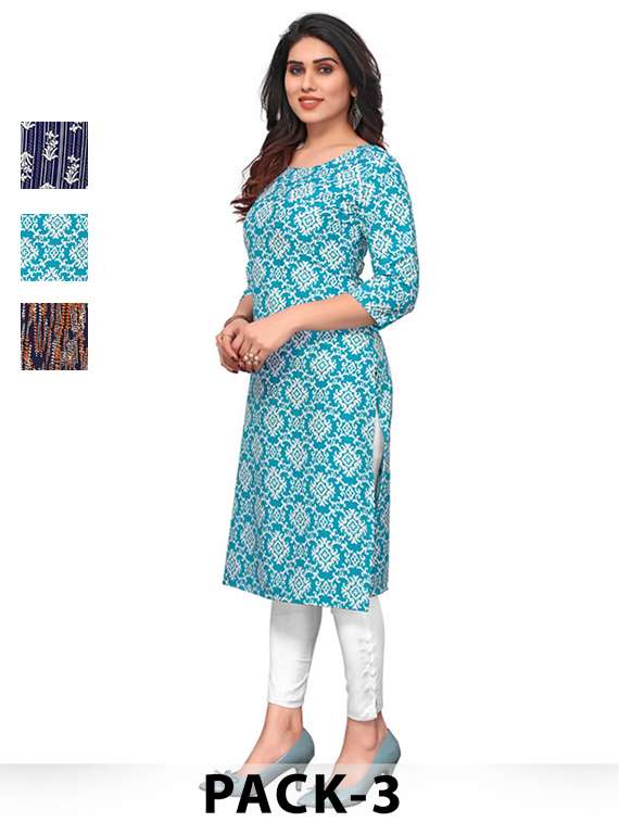 women pack of 3 printed straight kurta