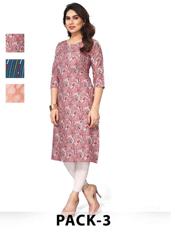 women pack of 3 printed straight kurta