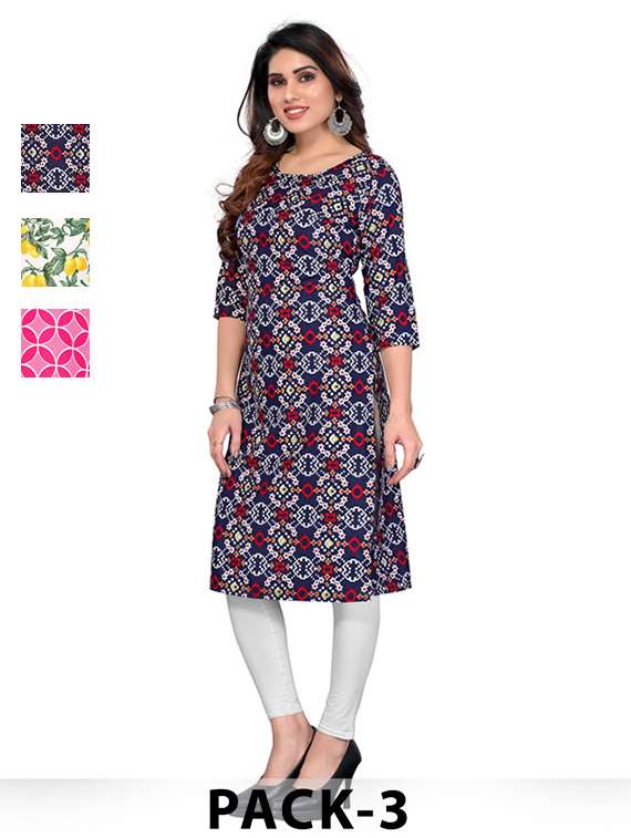 women pack of 3 printed straight kurta