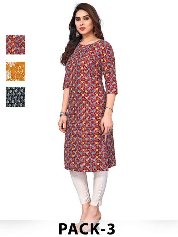 women pack of 3 printed straight kurta