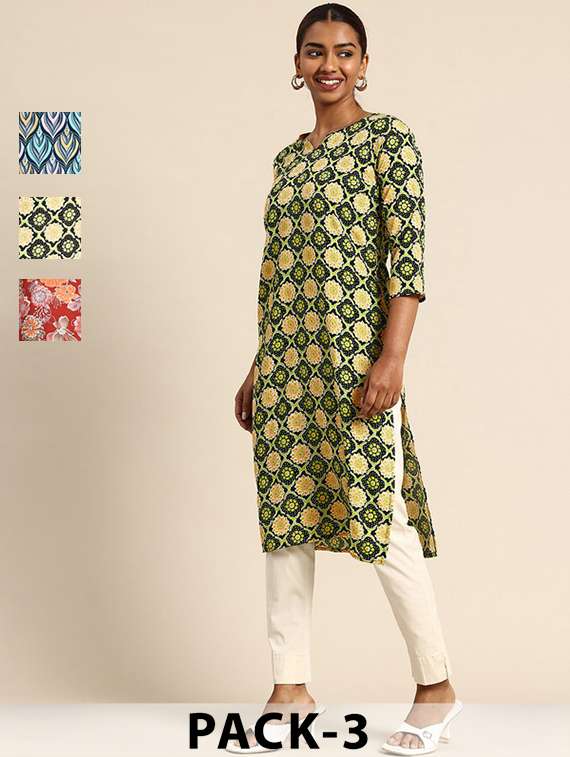 women pack of 3 printed straight kurta