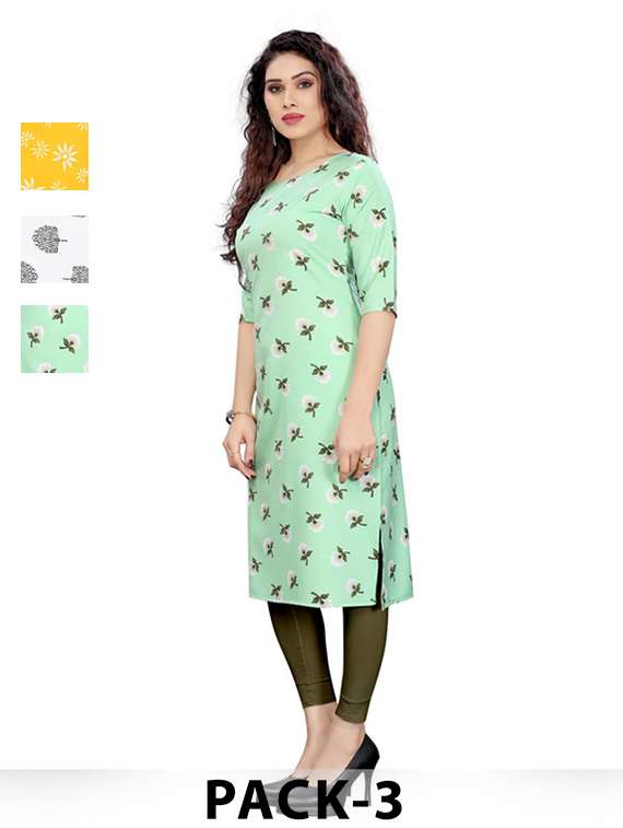 women pack of 3 printed straight kurta
