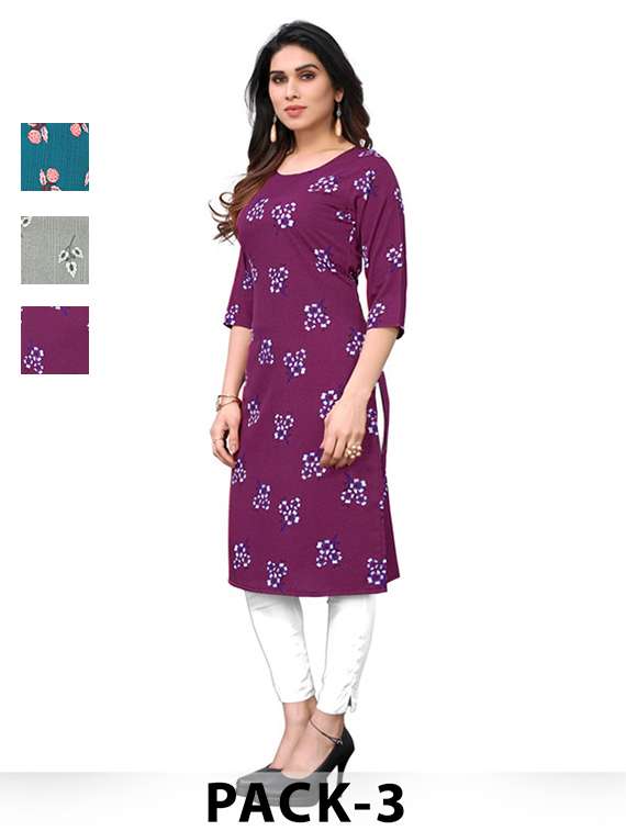 women pack of 3 printed straight kurta