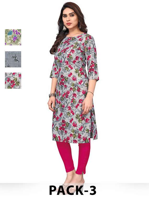women pack of 3 printed straight kurta