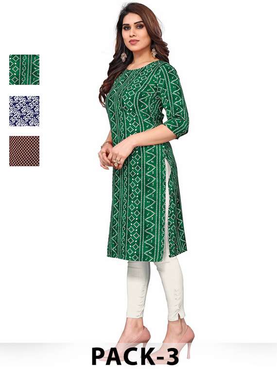 women pack of 3 printed straight kurta