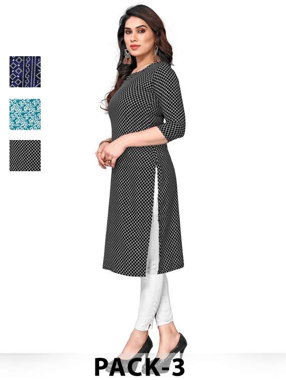 women pack of 3 printed straight kurta