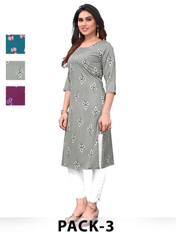 women pack of 3 printed straight kurta