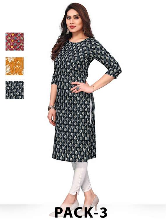 women pack of 3 printed straight kurta