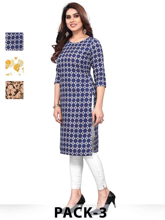 women pack of 3 printed straight kurta