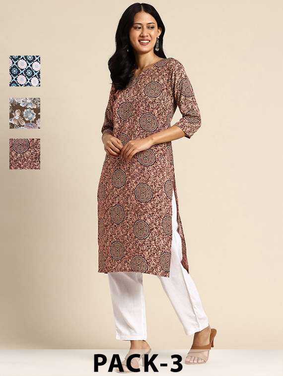 women pack of 3 printed straight kurta