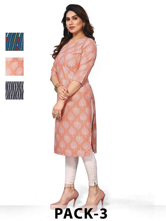 women pack of 3 printed straight kurta