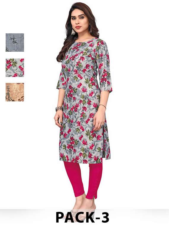 women pack of 3 printed straight kurta