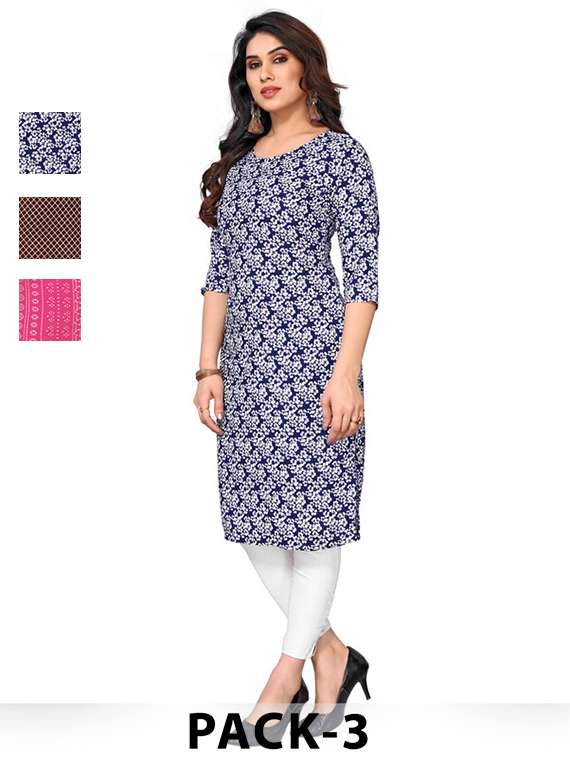 women pack of 3 printed straight kurta