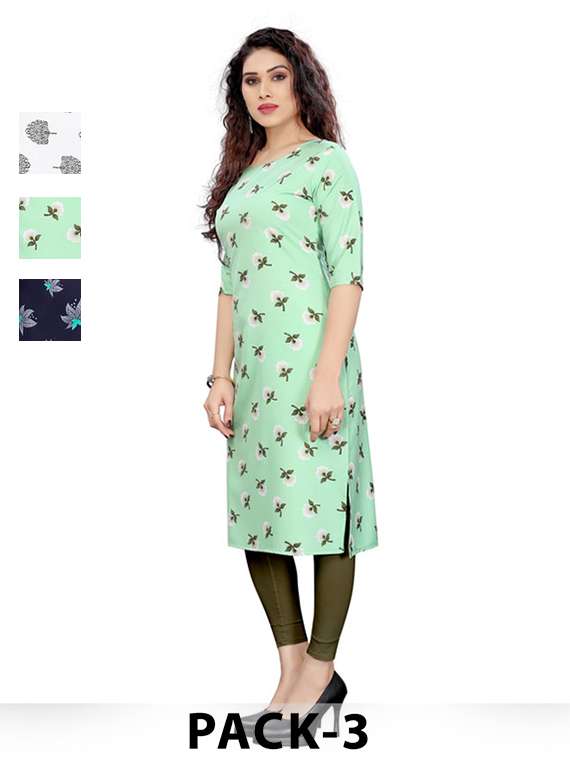 women pack of 3 printed straight kurta