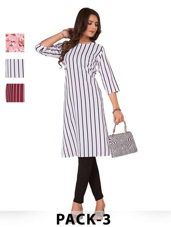 women pack of 3 printed straight kurta