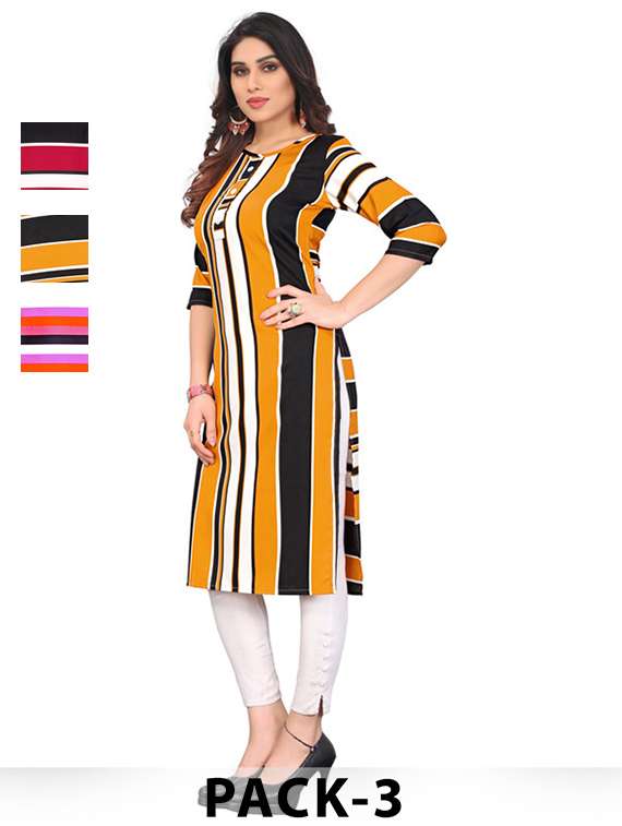 women pack of 3 printed straight kurta
