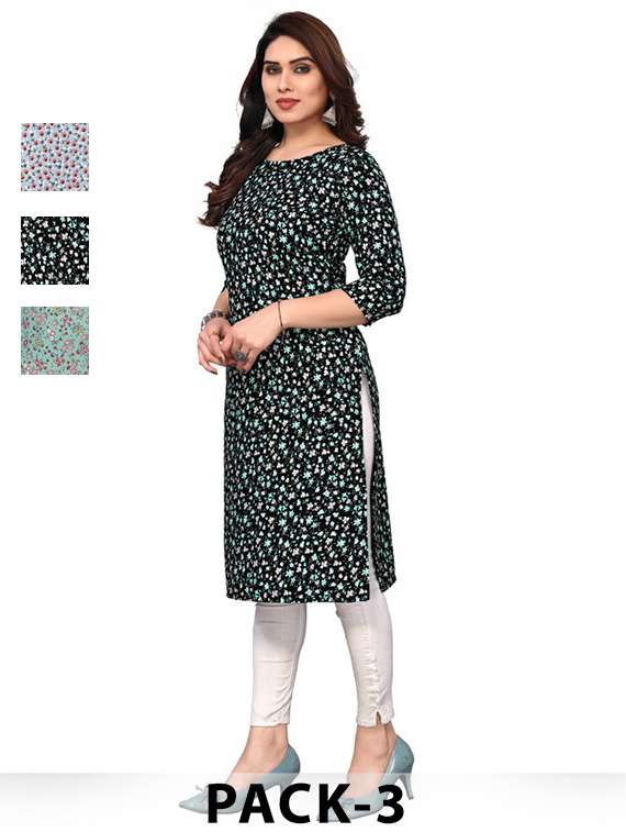 women pack of 3 printed straight kurta