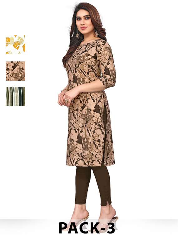 women pack of 3 printed straight kurta