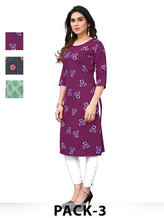women pack of 3 printed straight kurta