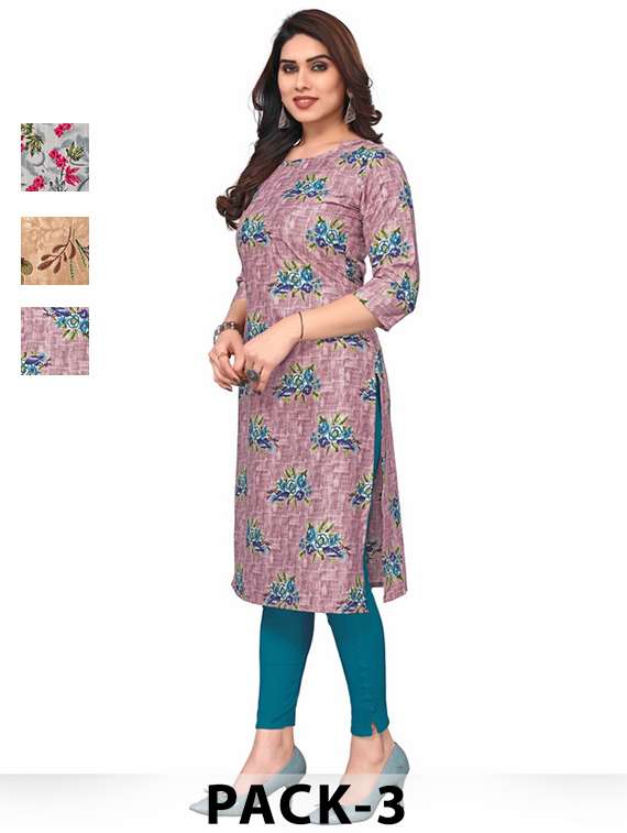 women pack of 3 printed straight kurta