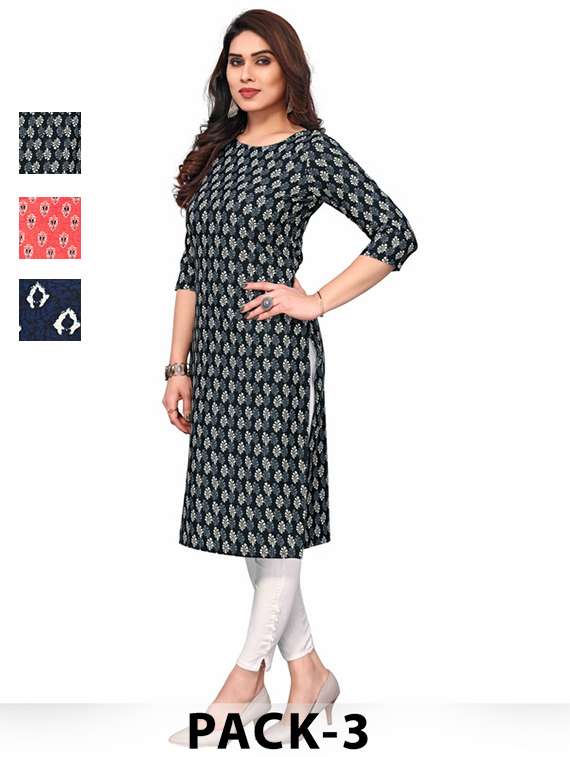 women pack of 3 printed straight kurta