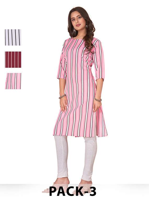 women pack of 3 printed straight kurta