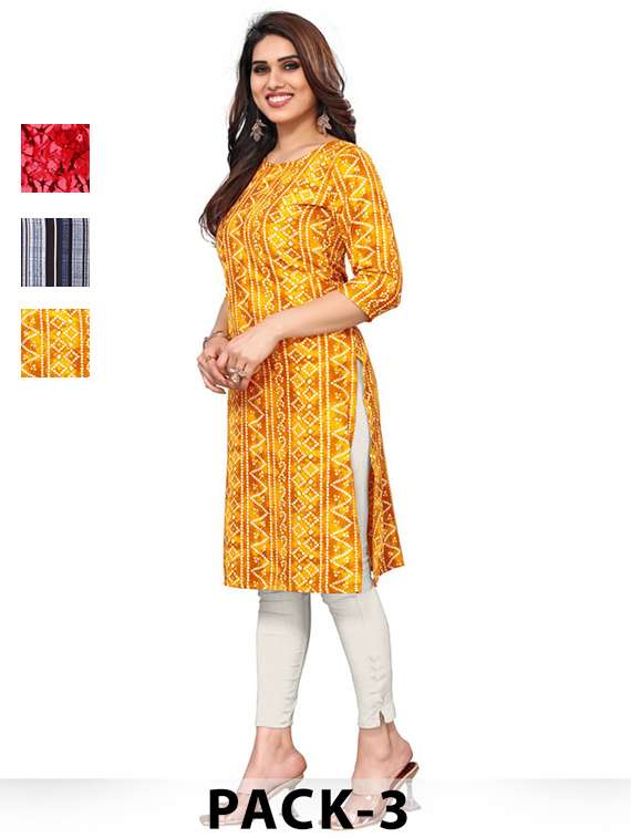 women pack of 3 printed straight kurta