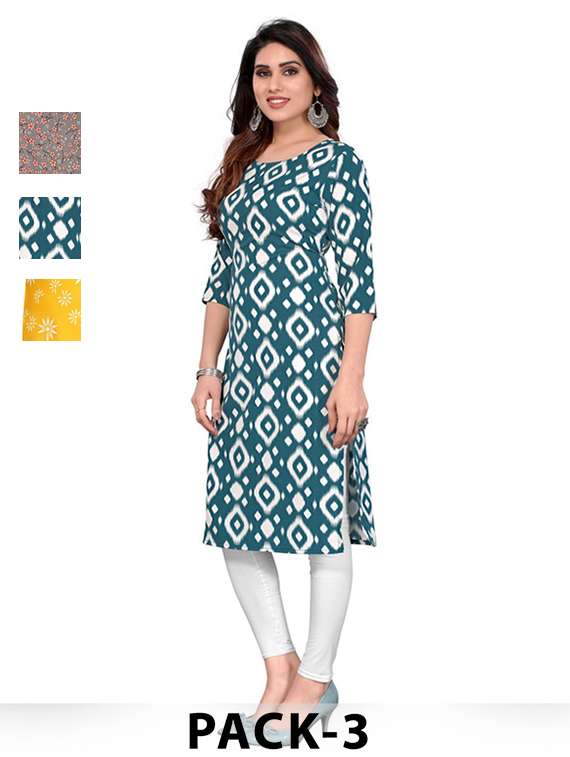 women pack of 3 printed straight kurta