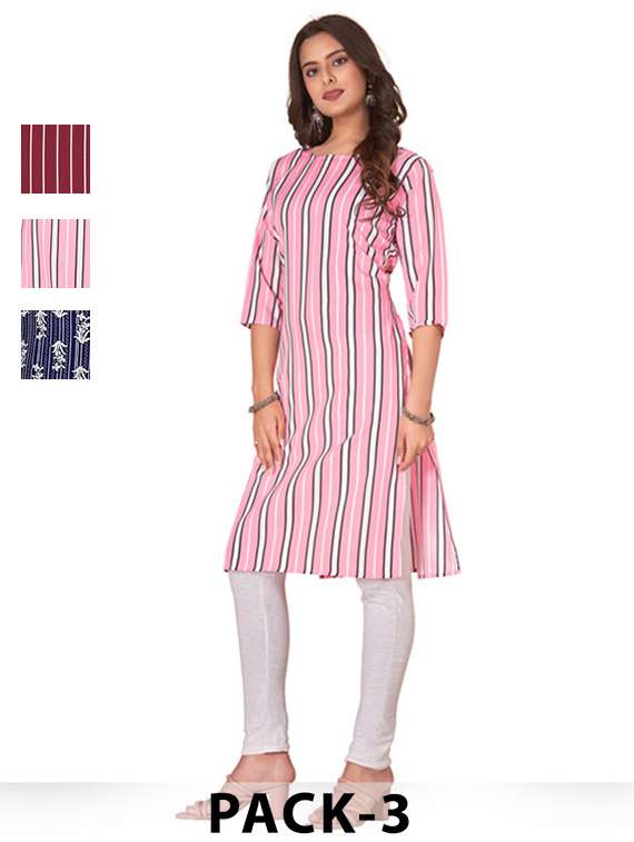 women pack of 3 printed straight kurta