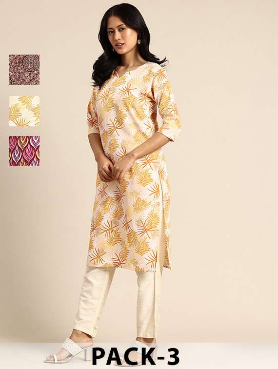 women pack of 3 printed straight kurta