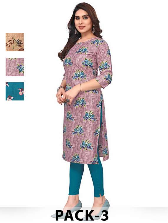 women pack of 3 printed straight kurta
