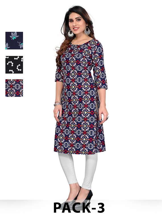 women pack of 3 printed straight kurta