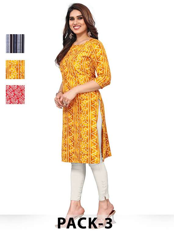 women pack of 3 printed straight kurta