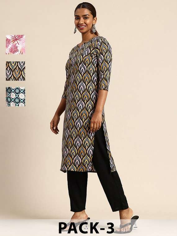 women pack of 3 printed straight kurta