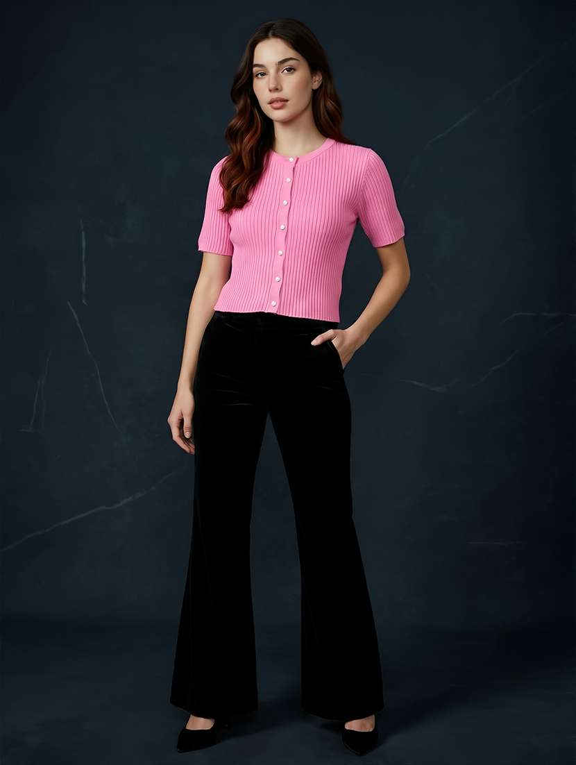 women solid short sleeve crop top - 22270439 -  Standard Image - 3