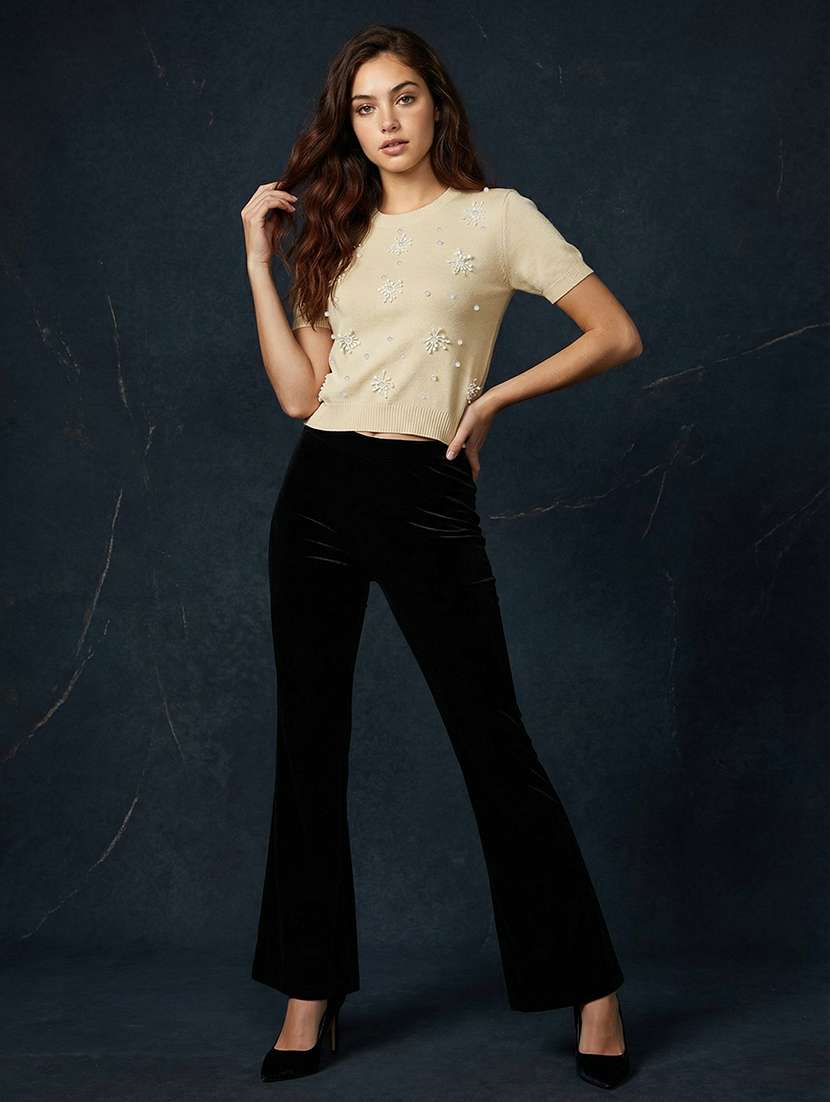 women embellished short sleeve crop top - 22270441 -  Standard Image - 3