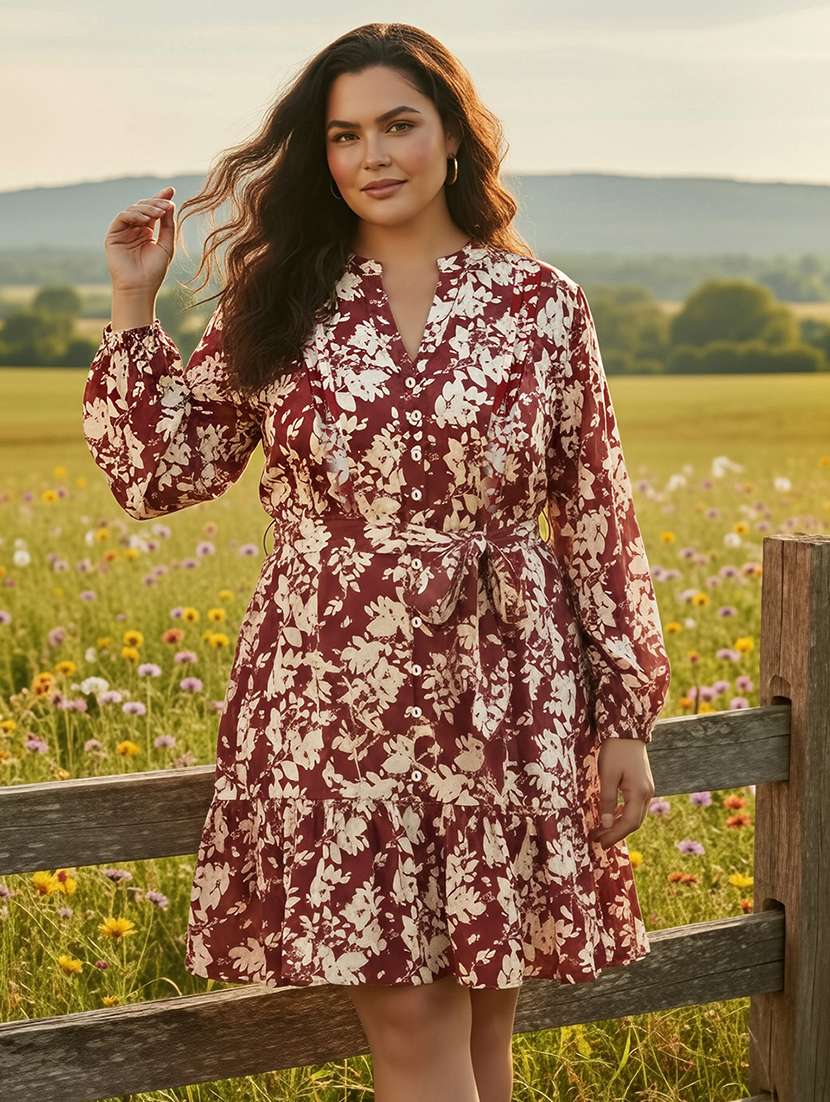women plus size printed puff sleeve dress