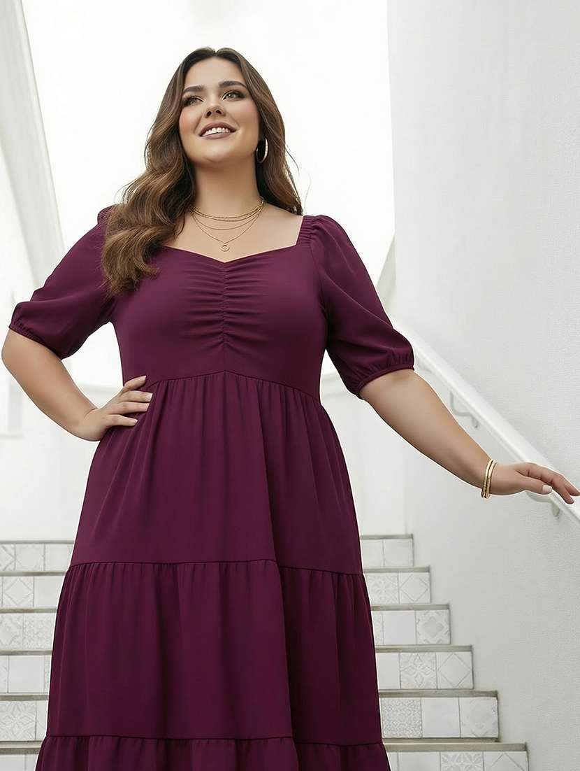 women plus size solid puff sleeve dress - 22270447 -  Standard Image - 3